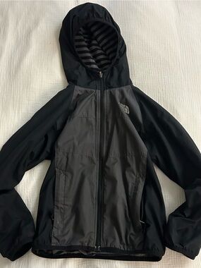 The North Face Boys Black Hooded Raincoat reversible fleece lined